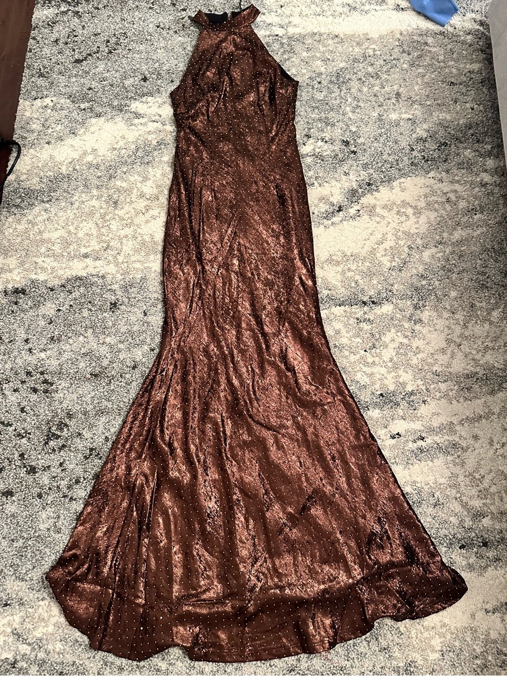 Boohoo Metallic Brown Halter-Style Evening Gown